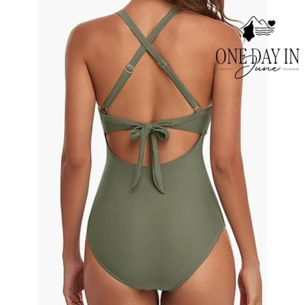 Blooming Jelly Cross Front Cut Out Tie Back One Piece Swimsuit Size M - Picture 2 of 7